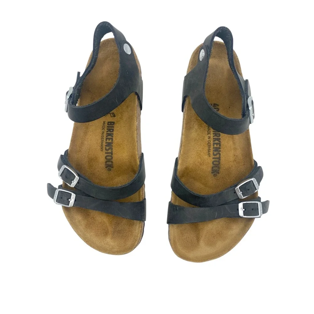 Birkenstock Kumba Black Oiled Leather Strappy Sandals 40 US Women 9-9.5
